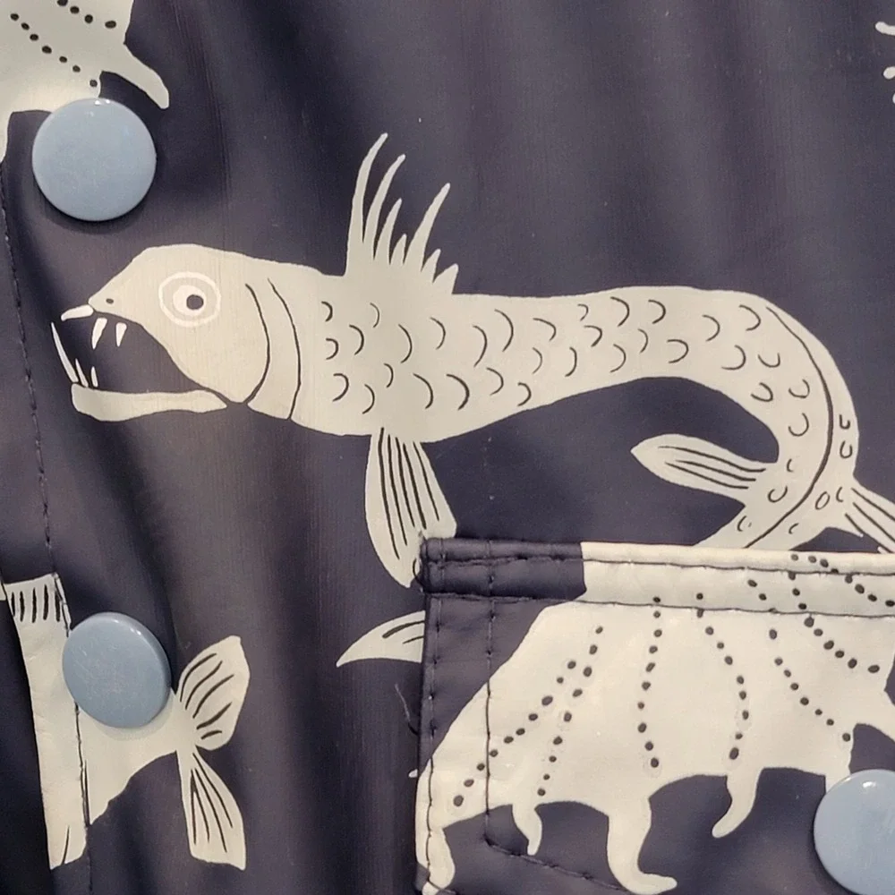 Hatley Raincoat Toddler‎ Size 2 Blue Angler Fish Deep Sea Creatures Terry Lined